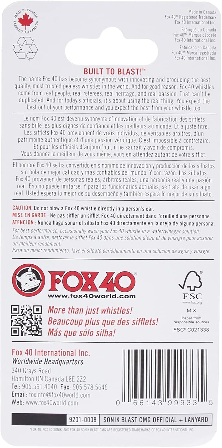 FOX40 Fox 40 Sonik Blast CMG Official Whistle with Break Away Lanyard Black - Image 2