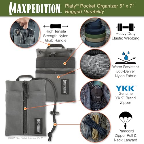 MAXPEDITION Platy Pocket Organizer, Durable EDC Tool Pouch for Men, Neck Wallet with Paracord Lanyard, Holds Flashlight, Multitool, Pen, Notebook (Wolf Gray, 5" x 7") - Image 3