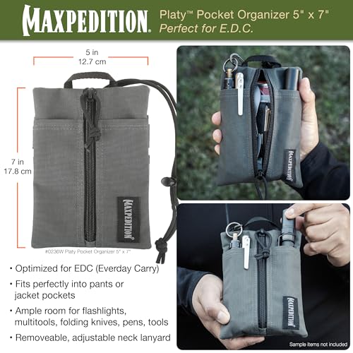 MAXPEDITION Platy Pocket Organizer, Durable EDC Tool Pouch for Men, Neck Wallet with Paracord Lanyard, Holds Flashlight, Multitool, Pen, Notebook (Wolf Gray, 5" x 7") - Image 2