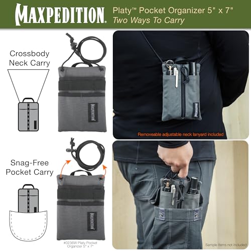 MAXPEDITION Platy Pocket Organizer, Durable EDC Tool Pouch for Men, Neck Wallet with Paracord Lanyard, Holds Flashlight, Multitool, Pen, Notebook (Wolf Gray, 5" x 7") - Image 5