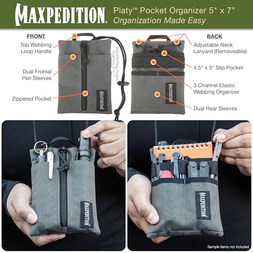 MAXPEDITION Platy Pocket Organizer, Durable EDC Tool Pouch for Men, Neck Wallet with Paracord Lanyard, Holds Flashlight, Multitool, Pen, Notebook (Wolf Gray, 5" x 7") - Image 4