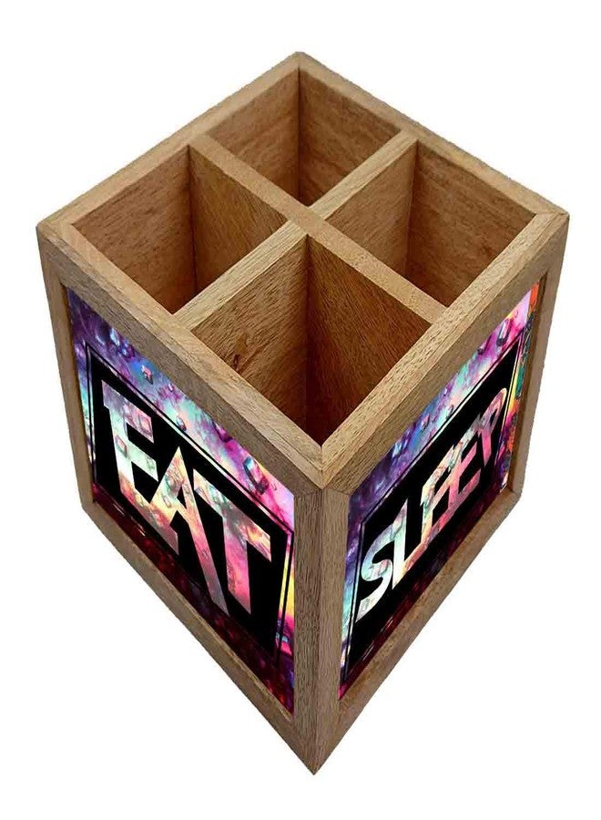 Nutcase Wooden Cutlery Stand Holder Silverware Caddy Spoons Forks Knives Organizer for Dining Table & Kitchen -Made in India-Spoons NOT Included - Eat Sleep - Image 2