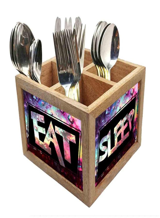 Nutcase Wooden Cutlery Stand Holder Silverware Caddy Spoons Forks Knives Organizer for Dining Table & Kitchen -Made in India-Spoons NOT Included - Eat Sleep - Image 1