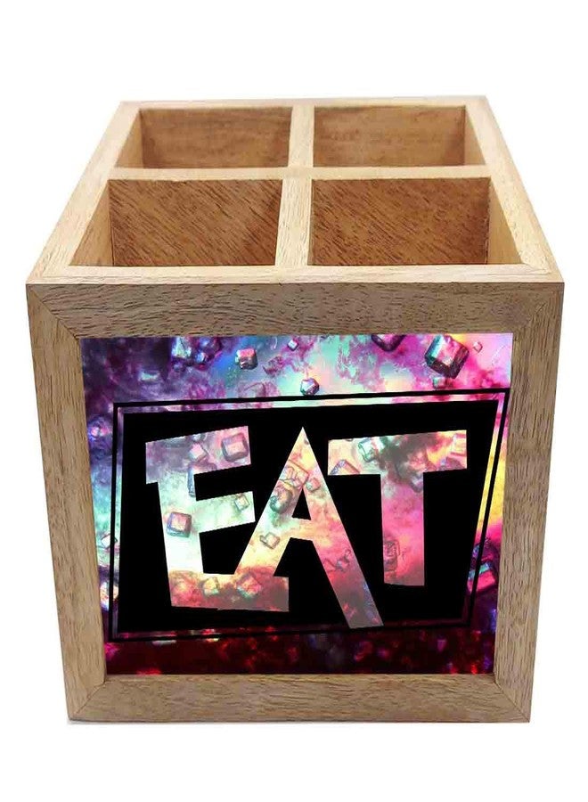 Nutcase Wooden Cutlery Stand Holder Silverware Caddy Spoons Forks Knives Organizer for Dining Table & Kitchen -Made in India-Spoons NOT Included - Eat Sleep - Image 3