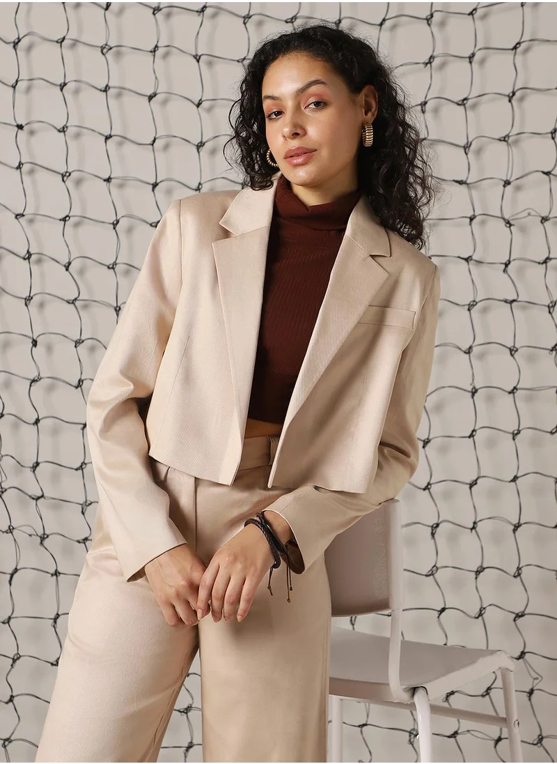 Hubberholme Women's Doe Skin Cotton Blend Solid Oversized Blazer