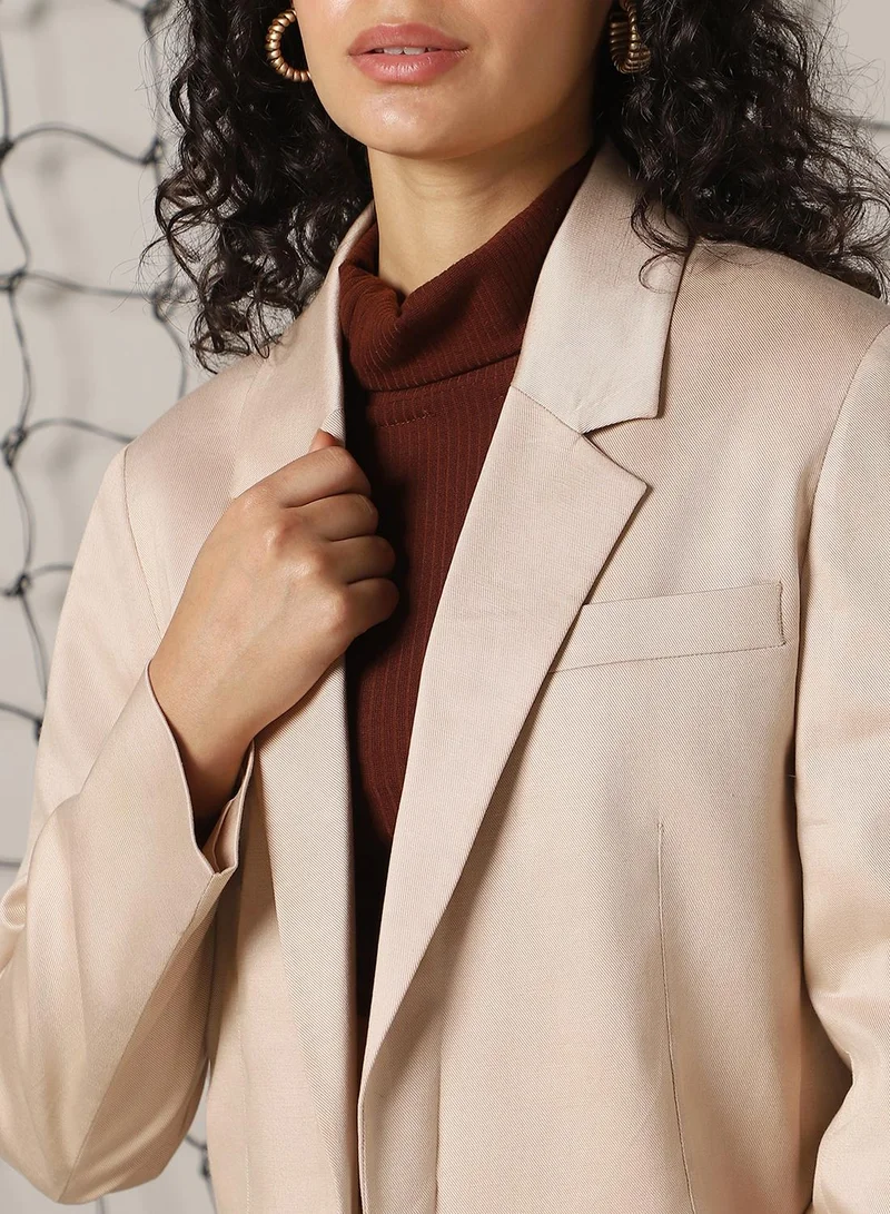 Hubberholme Women's Doe Skin Cotton Blend Solid Oversized Blazer