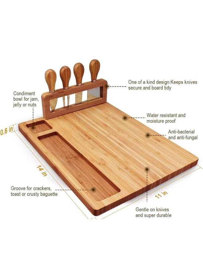 Cuisine Art Cuisine Art Organic Bamboo Cheese Cutting Board Gift Set Wooden Serving Tray For Charcuterie Meat Platter, Fruit & Crackers With 4 Cheese Knives  - Image 4
