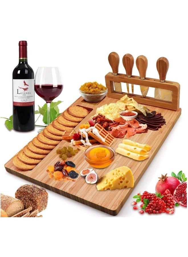 Cuisine Art Cuisine Art Organic Bamboo Cheese Cutting Board Gift Set Wooden Serving Tray For Charcuterie Meat Platter, Fruit & Crackers With 4 Cheese Knives  - Image 1