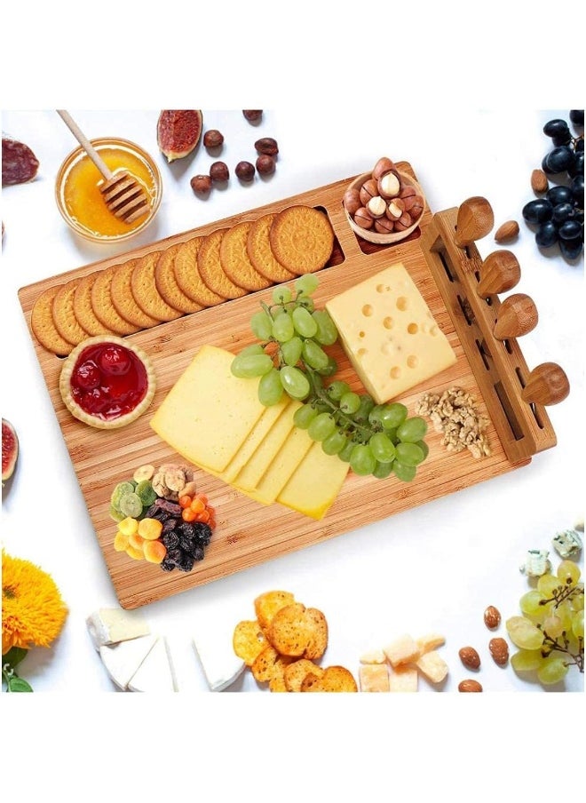 Cuisine Art Cuisine Art Organic Bamboo Cheese Cutting Board Gift Set Wooden Serving Tray For Charcuterie Meat Platter, Fruit & Crackers With 4 Cheese Knives  - Image 2