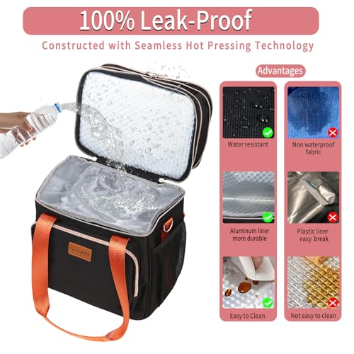 GLENKEY Expandable Insulated Lunch Box for Women Men, Double Deck Large Lunch Bag Tote Leakproof Lunch Cooler with Shoulder Strap for Adults Work Shift Outdoor Picnic Daytrip, (Black, 16L),GLENKEY - Image 4
