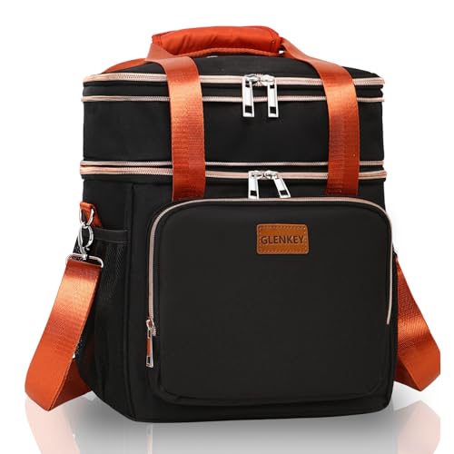 GLENKEY Expandable Insulated Lunch Box for Women Men, Double Deck Large Lunch Bag Tote Leakproof Lunch Cooler with Shoulder Strap for Adults Work Shift Outdoor Picnic Daytrip, (Black, 16L),GLENKEY - Image 1