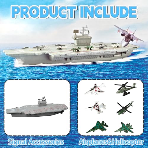 OTONOPI 185 Inch Aircraft Carrier Battleship Army Toys with 6 Warships Fighter Jets Warplanes Helicopter Military Aircraft Carrier Model Ships for Kids Boys Girls - Image 5