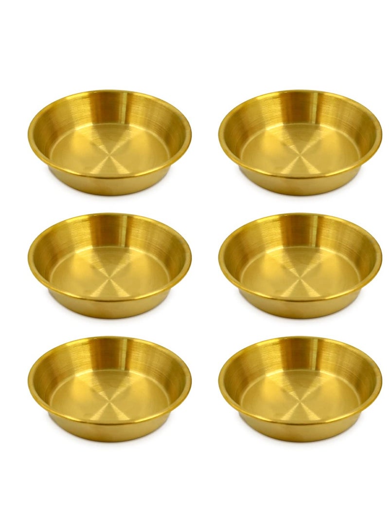 Zikra 6Pcs Stainless Steel Round Seasoning Dishes - 2 Oz Soy Sauce Dipping Bowls, 4 Inch Pinch Bowls for Cooking Prep, Metal Sushi Appetizer Plates for Appetizer, Ketchup, Dessert (Gold) - Image 1