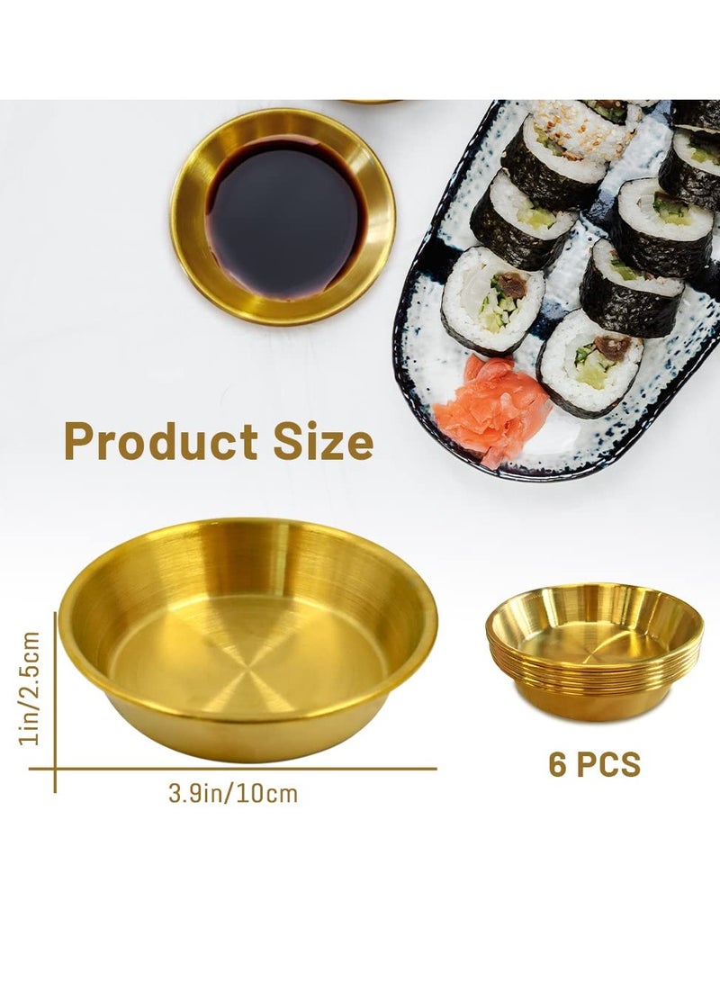 Zikra 6Pcs Stainless Steel Round Seasoning Dishes - 2 Oz Soy Sauce Dipping Bowls, 4 Inch Pinch Bowls for Cooking Prep, Metal Sushi Appetizer Plates for Appetizer, Ketchup, Dessert (Gold) - Image 4
