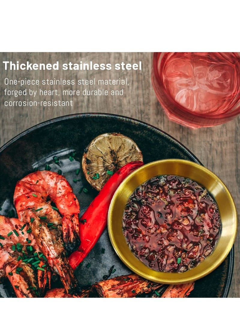 Zikra 6Pcs Stainless Steel Round Seasoning Dishes - 2 Oz Soy Sauce Dipping Bowls, 4 Inch Pinch Bowls for Cooking Prep, Metal Sushi Appetizer Plates for Appetizer, Ketchup, Dessert (Gold) - Image 3