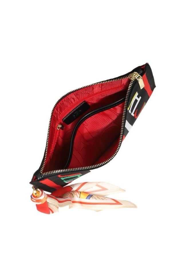 CAROLINA HERRERA Women's Rectangular Canvas Clutch - Zipper Closure, Wrist Strap & Scarf Accent for Business & Evening Events - Image 3