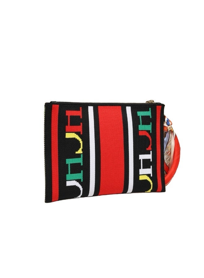 CAROLINA HERRERA Women's Rectangular Canvas Clutch - Zipper Closure, Wrist Strap & Scarf Accent for Business & Evening Events - Image 4