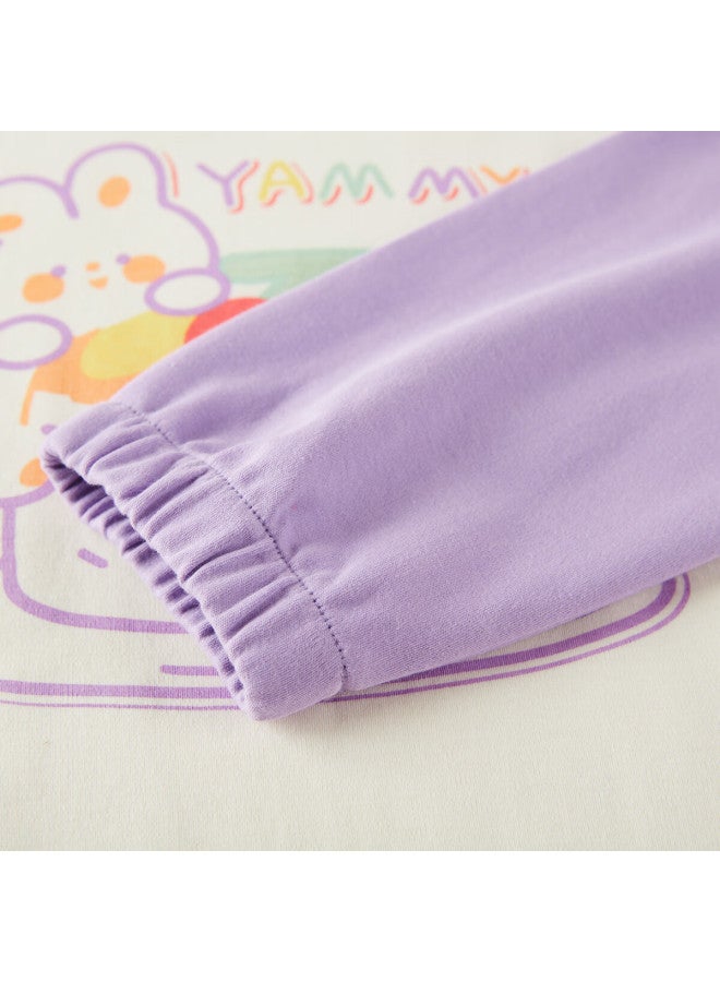 Deesha 60s High-count High-density Girls' Pure Cotton Long-sleeve Homewear Pajamas, Wearable Sleepwear, Lilac Purple Cake Rabbit, Size 170 - Image 4