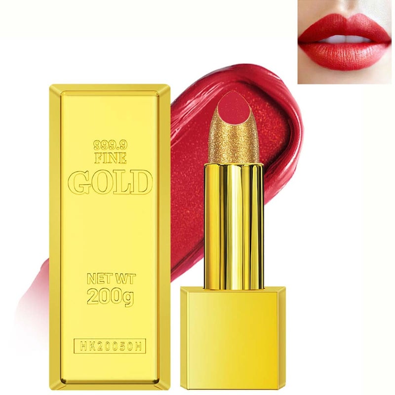 BEUKING Gold Lipstick Velvet Nude Red Pink Lip Tint Non-Smudge High Pigment Not Fade Smooth Long-Lasting Wear Non-Stick Cup Waterproof Matte Lady Lip Gloss for Girl Women Lady Daily Lip Makeup (#2) - Image 1