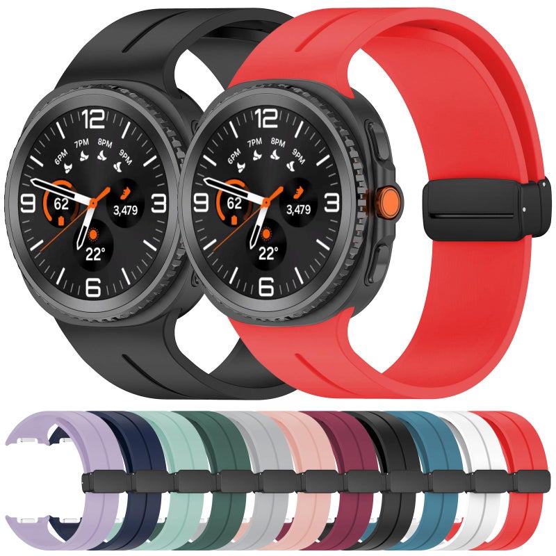 erorex For Samsung Galaxy Watch Ultra / Ultra 2025 Flat Head Groove Folding Black Buckle Silicone Watch Band(Midnight Blue) - Image 4