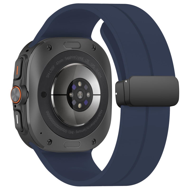 erorex For Samsung Galaxy Watch Ultra / Ultra 2025 Flat Head Groove Folding Black Buckle Silicone Watch Band(Midnight Blue) - Image 2