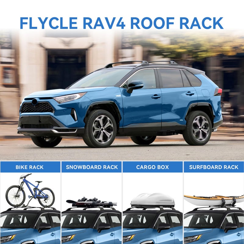FLYCLE حامل سقف بوزن 220 رطل لعربات 2019-2025 RAV4 XLE XSE بريميوم ليمتد هايبرد LE مع قضبان جانبية، قضبان ألومنيوم قابلة للقفل لحمل الأمتعة على السطح، قوارب الكانو، قوارب الكاياك، دراجات هوائية، حقيبة سقف - Image 4