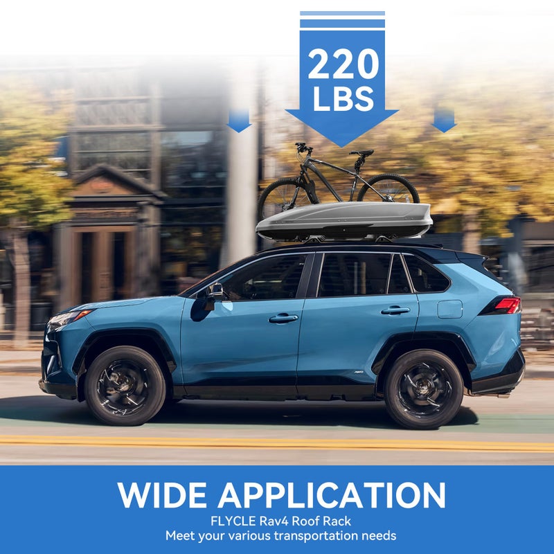 FLYCLE حامل سقف بوزن 220 رطل لعربات 2019-2025 RAV4 XLE XSE بريميوم ليمتد هايبرد LE مع قضبان جانبية، قضبان ألومنيوم قابلة للقفل لحمل الأمتعة على السطح، قوارب الكانو، قوارب الكاياك، دراجات هوائية، حقيبة سقف - Image 3