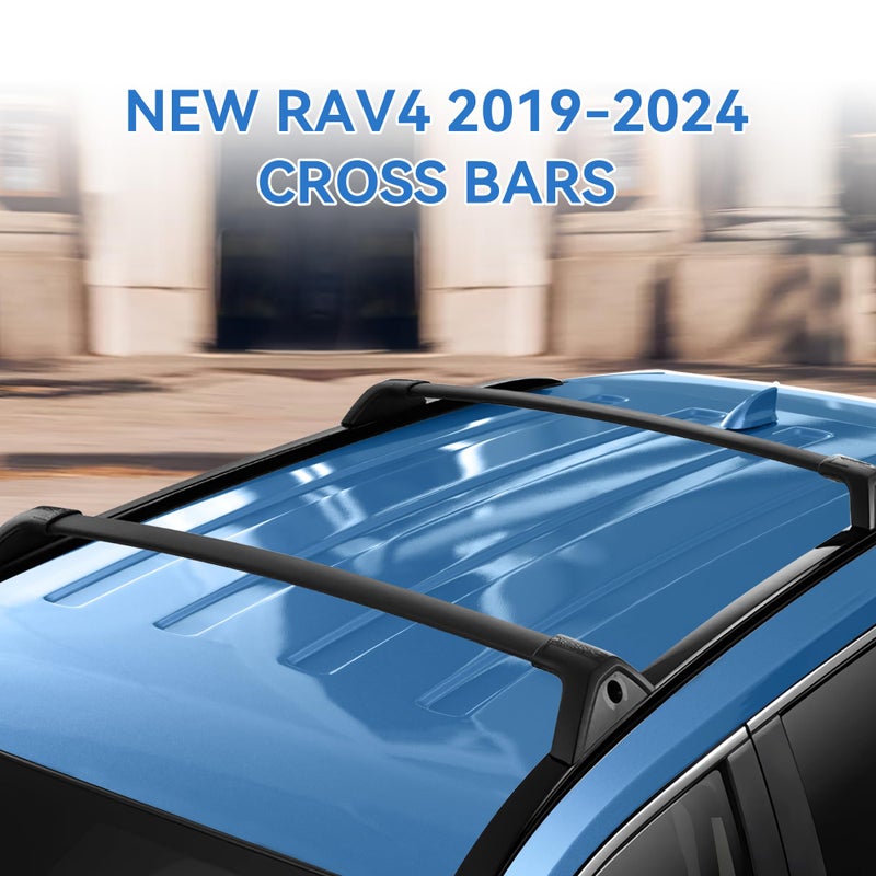 FLYCLE حامل سقف بوزن 220 رطل لعربات 2019-2025 RAV4 XLE XSE بريميوم ليمتد هايبرد LE مع قضبان جانبية، قضبان ألومنيوم قابلة للقفل لحمل الأمتعة على السطح، قوارب الكانو، قوارب الكاياك، دراجات هوائية، حقيبة سقف - Image 2