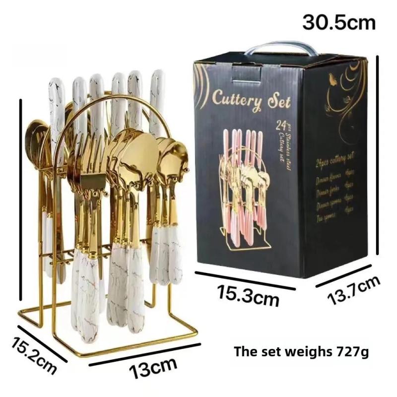 Hotel Western Tableware 24 Piece Set Stainless Steel Steak Knife With Storage Rack Nordic Dark Green Gift Box For Luxurious Dining At Home - Image 1