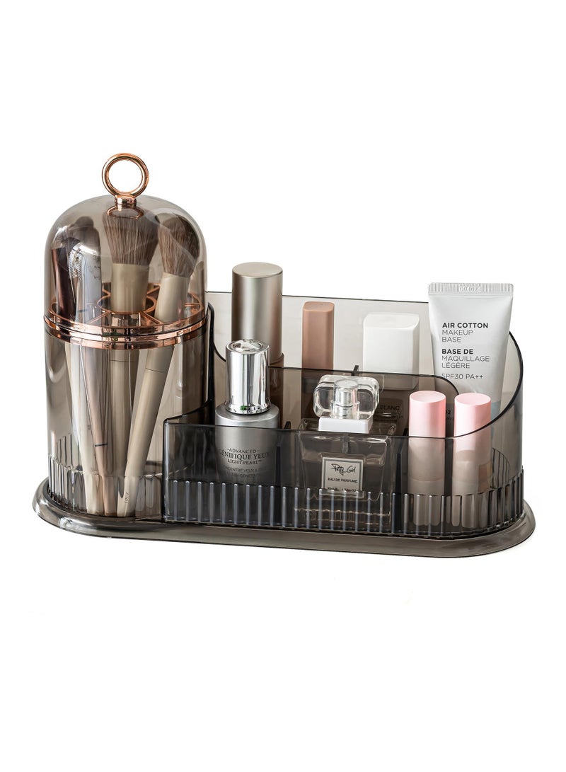 Excefore Makeup Organizer for Vanity, Gray Skincare Organizer with Partitioned Storage, Makeup Brush Holder, and Cosmetic Display Case, Ideal for Bedroom Countertop and Bathroom Storage - Image 1