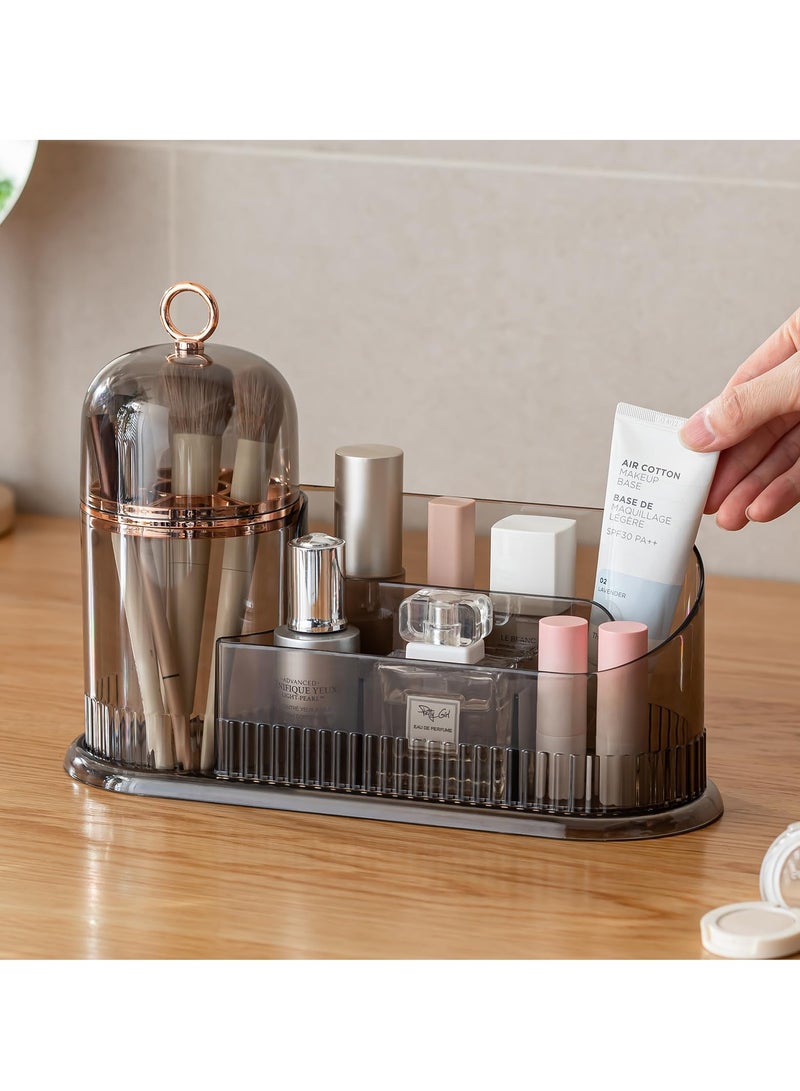 Excefore Makeup Organizer for Vanity, Gray Skincare Organizer with Partitioned Storage, Makeup Brush Holder, and Cosmetic Display Case, Ideal for Bedroom Countertop and Bathroom Storage - Image 5