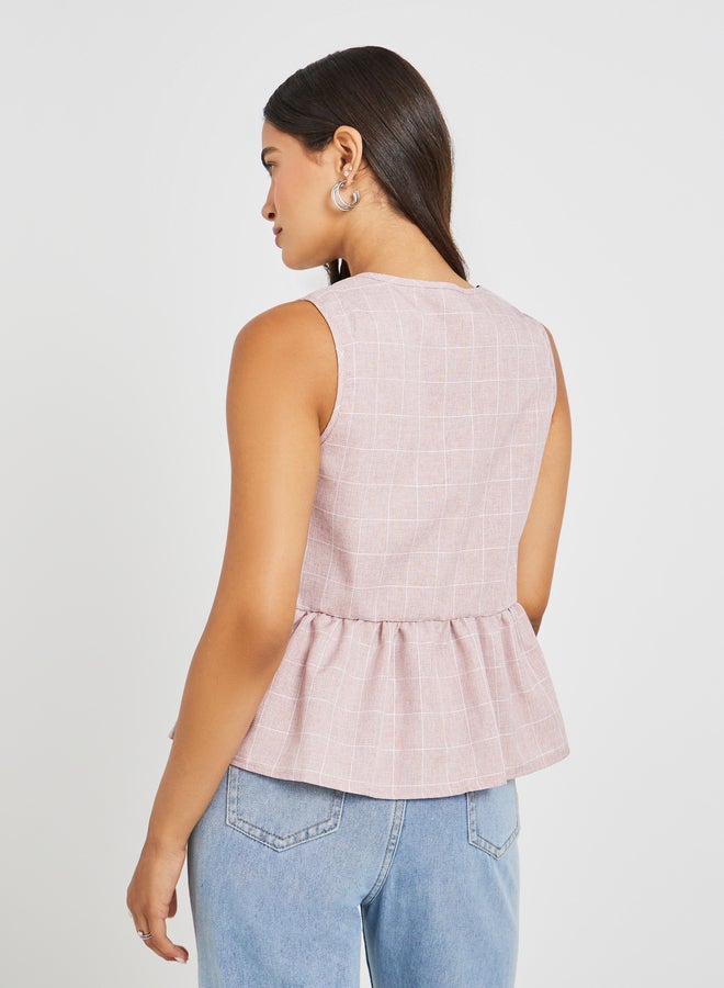 Styli Checked Sleeveless Top with Tie-Up Detail  - Image 4