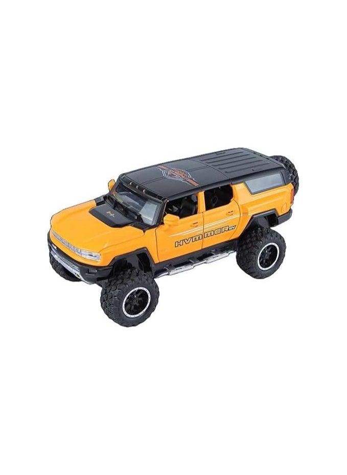 XHD 1:24 Big Hummer EV Off-Road Toy Car Metal Pull Back Diecast Car with Openable Door and Sound Light, Gifts Toys for Kids【 Yellow 】  - Image 1