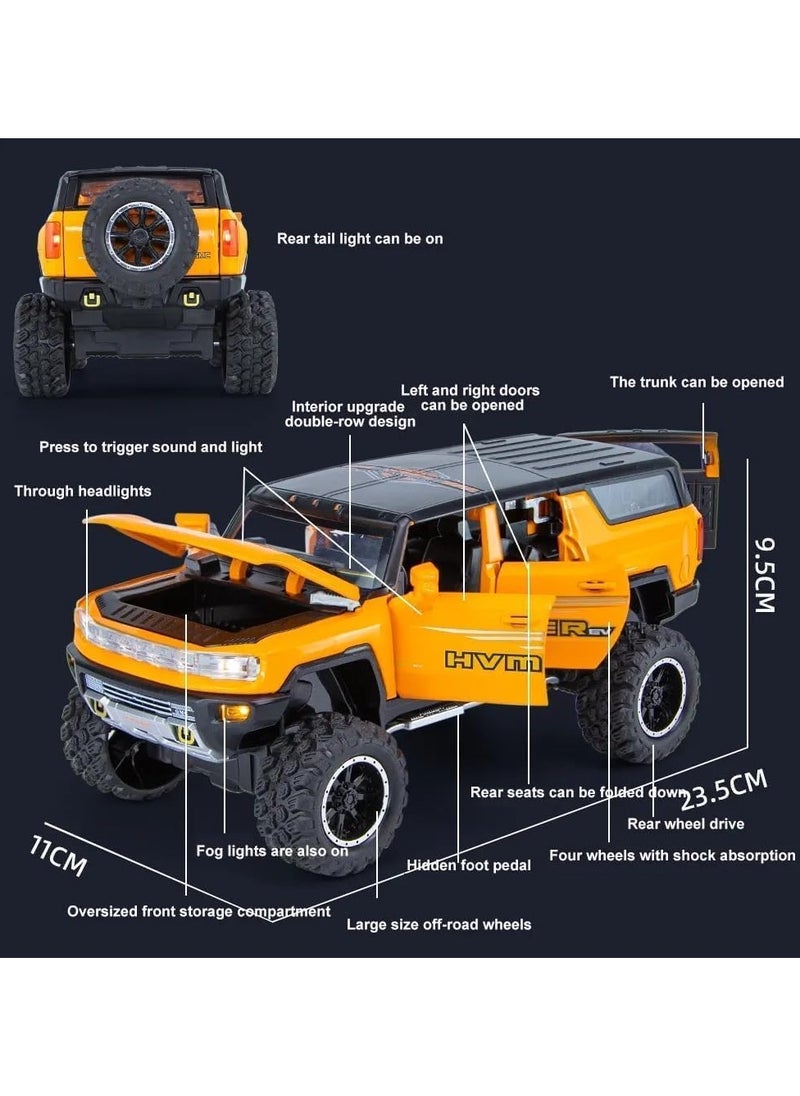 XHD 1:24 Big Hummer EV Off-Road Toy Car Metal Pull Back Diecast Car with Openable Door and Sound Light, Gifts Toys for Kids【 Yellow 】  - Image 2