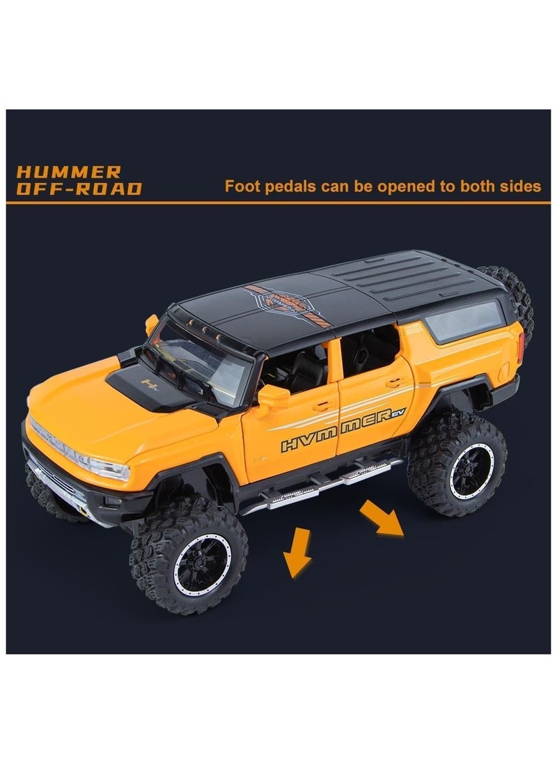 XHD 1:24 Big Hummer EV Off-Road Toy Car Metal Pull Back Diecast Car with Openable Door and Sound Light, Gifts Toys for Kids【 Yellow 】  - Image 3