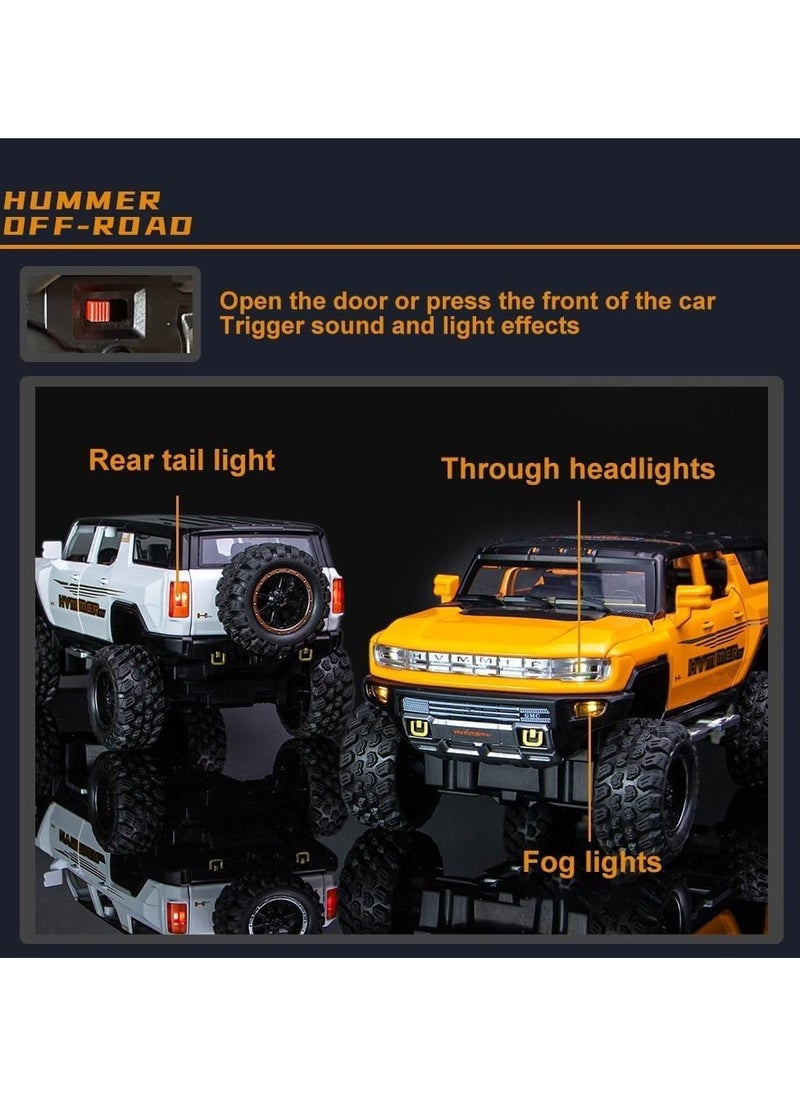XHD 1:24 Big Hummer EV Off-Road Toy Car Metal Pull Back Diecast Car with Openable Door and Sound Light, Gifts Toys for Kids【 Yellow 】  - Image 4