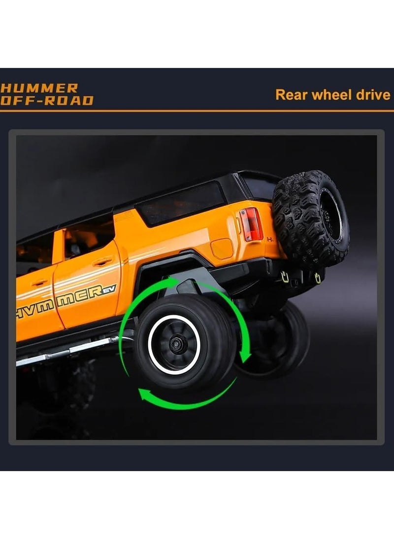 XHD 1:24 Big Hummer EV Off-Road Toy Car Metal Pull Back Diecast Car with Openable Door and Sound Light, Gifts Toys for Kids【 Yellow 】  - Image 5