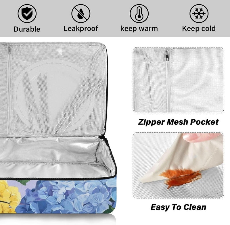 ElliTarr Casserole Carrier Insulated Casserole Dish Carrier Thermal Food Warmer Bag Lasagna Holder Lugger Tote Potluck Containers for Travel Picnic Party Blue Hydrangeas Hummingbirds - Image 4