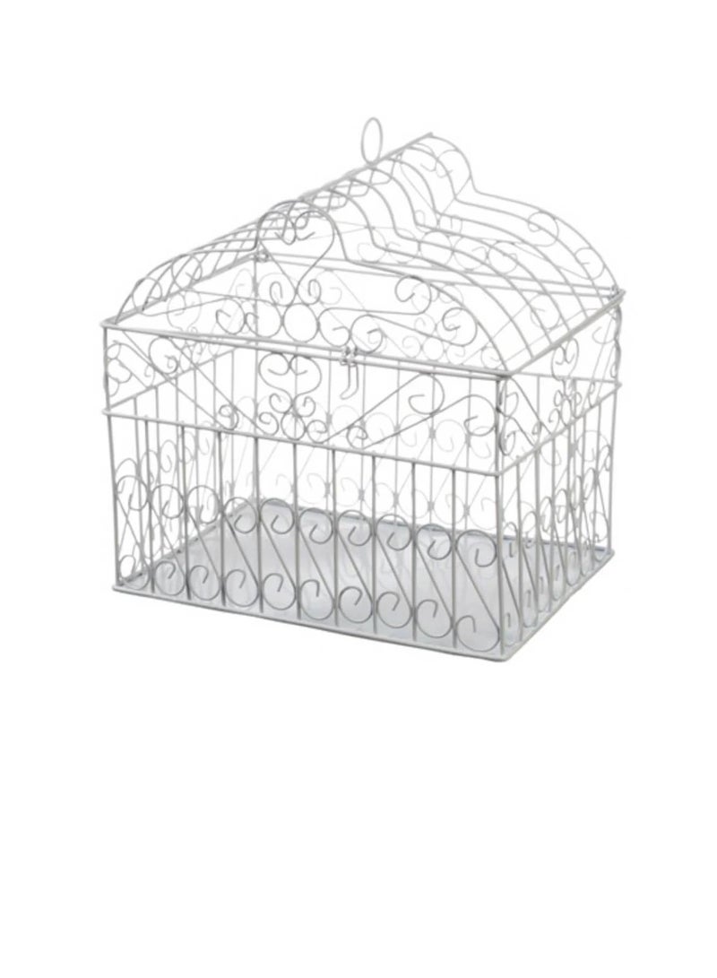 حامل بطاقات معدني على شكل قفص العصافير أبيض 10 x 10 x 7.5 - Image 3