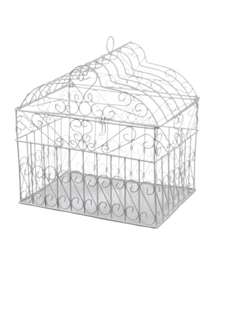 حامل بطاقات معدني على شكل قفص العصافير أبيض 10 x 10 x 7.5 - Image 1