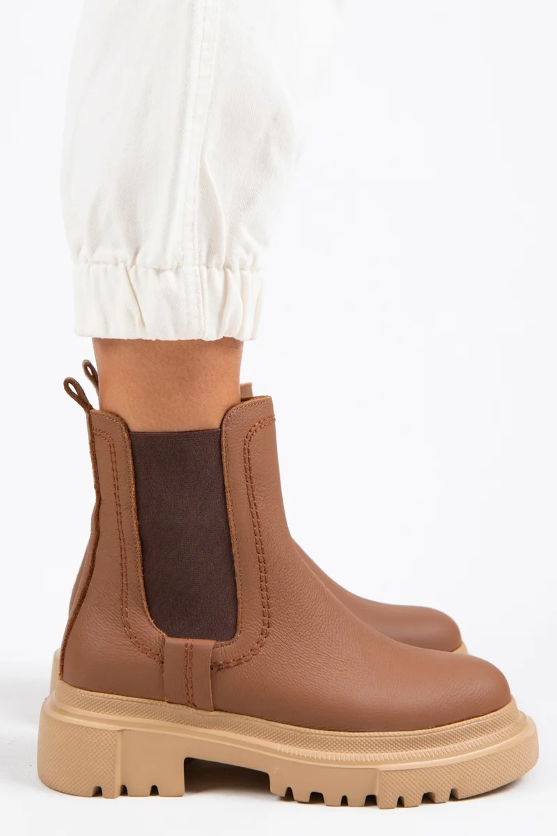 Manijero Manijero Emma Women's Genuine Leather Double-Sided Elasticated Tan Boots