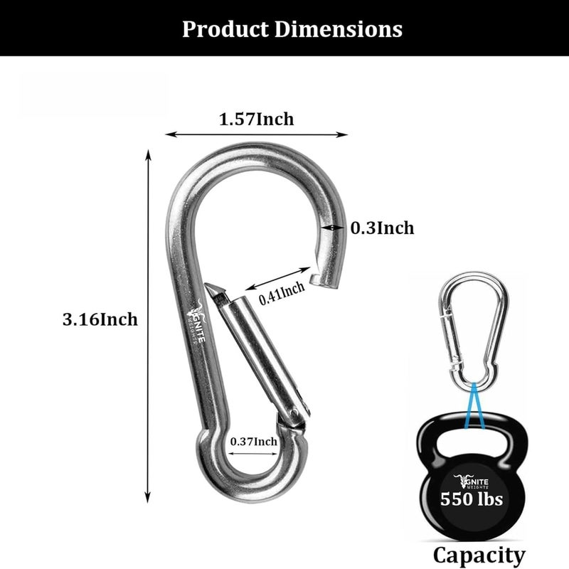 IGNITE WEIGHTS ® Heavy Duty, Stainless Steel Carbiner Clip Snaphook-3.16Inch Safety Lock Cable Attachment, Keychain, Hook Swing Connector, (Silver) Pack of 4 - Image 2