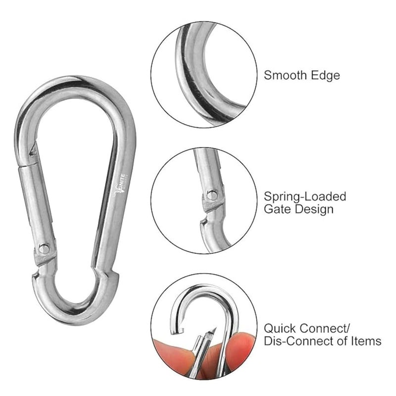 IGNITE WEIGHTS ® Heavy Duty, Stainless Steel Carbiner Clip Snaphook-3.16Inch Safety Lock Cable Attachment, Keychain, Hook Swing Connector, (Silver) Pack of 4 - Image 3