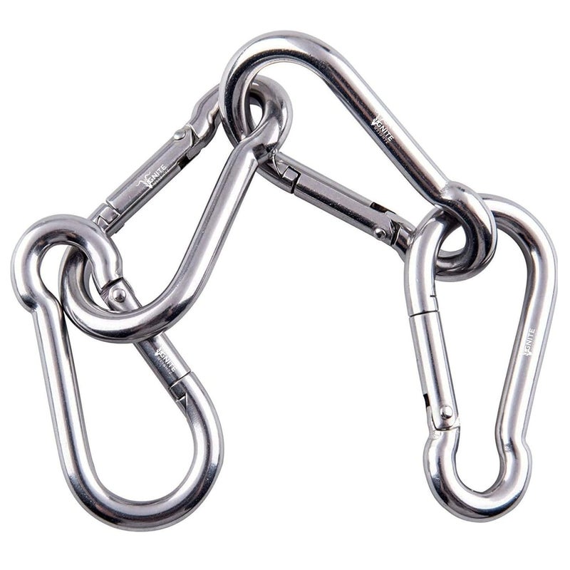 IGNITE WEIGHTS ® Heavy Duty, Stainless Steel Carbiner Clip Snaphook-3.16Inch Safety Lock Cable Attachment, Keychain, Hook Swing Connector, (Silver) Pack of 4 - Image 1