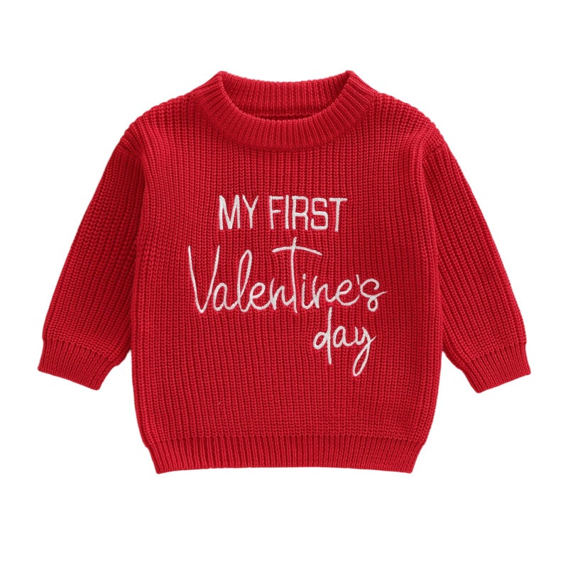 Thorn Tree My First Valentines Day Baby Boy Girl Outfit Knit Sweater Newborn Infant Sweatshirt Long Sleeve Pullover Sweater, Red, 0-3 Months - Image 1