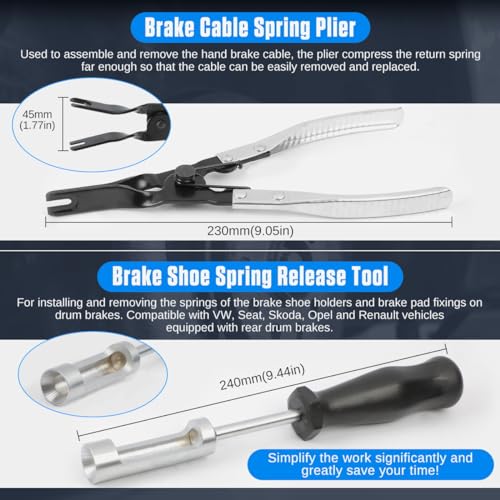 KAISAL Brake Tools 15PC Drum & Disc Brake Tool Kit Labor-saving Drum Brake Spring Tool Anti-rust Brake Installer Remover Adjusting Tool with Brake Spring Pliers/Compressor/Puller, Brake Caliper Cleaning Tool - Image 4