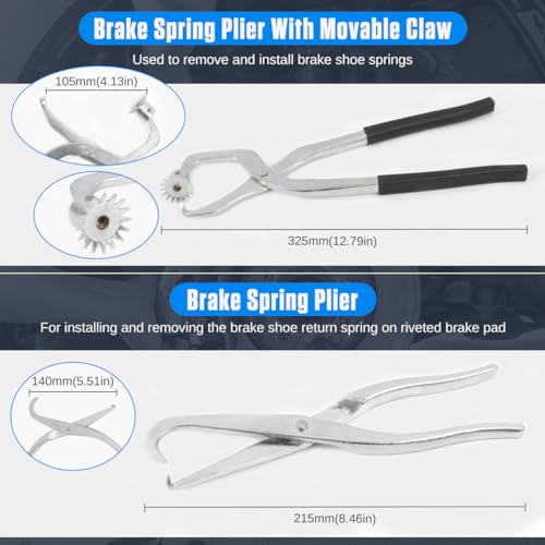 KAISAL Brake Tools 15PC Drum & Disc Brake Tool Kit Labor-saving Drum Brake Spring Tool Anti-rust Brake Installer Remover Adjusting Tool with Brake Spring Pliers/Compressor/Puller, Brake Caliper Cleaning Tool - Image 3