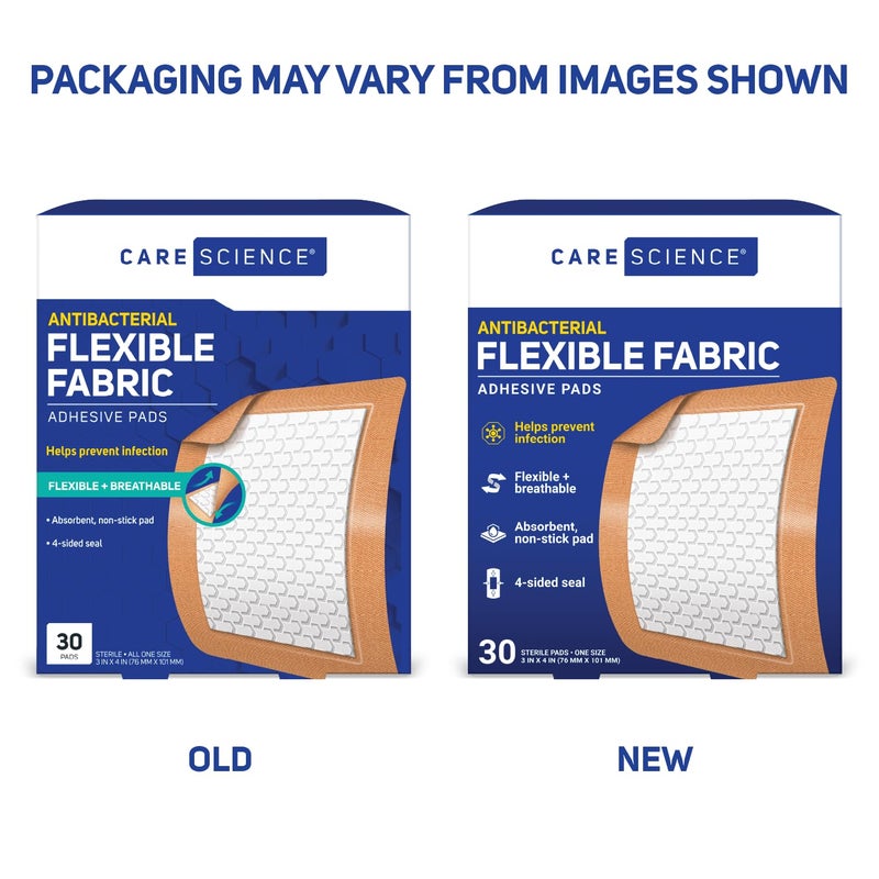 Care Science Fabric Adhesive Pad Bandages, 3x4 inches Extra Large Flexible Non-Stick Strip, Helps Prevent Infection, Breathable Protection, for First Aid & Wound Care, 30 Count - Image 2