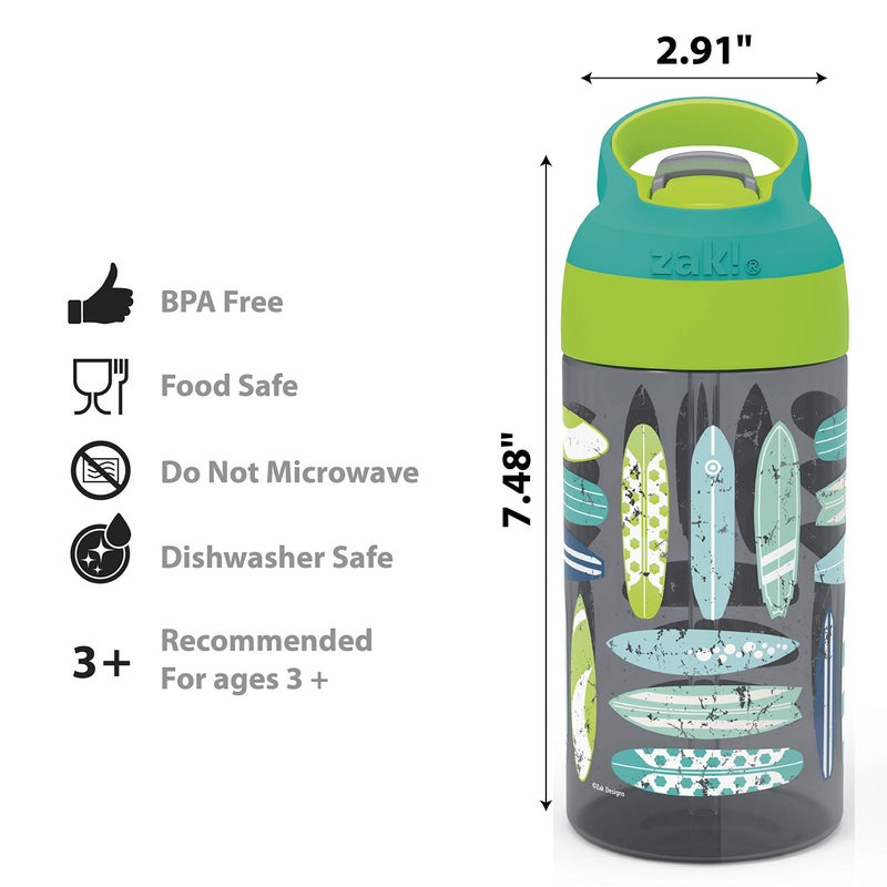 Zak Designs 16oz Riverside Beach Life Kids Water Bottle with Straw and Built in Carrying Loop Made of Durable Plastic, Leak-Proof Design for Travel, 2PK Set - Image 5