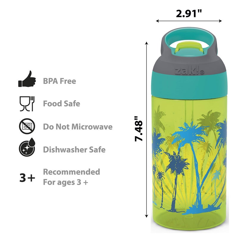 Zak Designs 16oz Riverside Beach Life Kids Water Bottle with Straw and Built in Carrying Loop Made of Durable Plastic, Leak-Proof Design for Travel, 2PK Set - Image 4